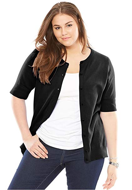 Woman Within Women's Plus Size Perfect Elbow-Length Sleeve Cardigan