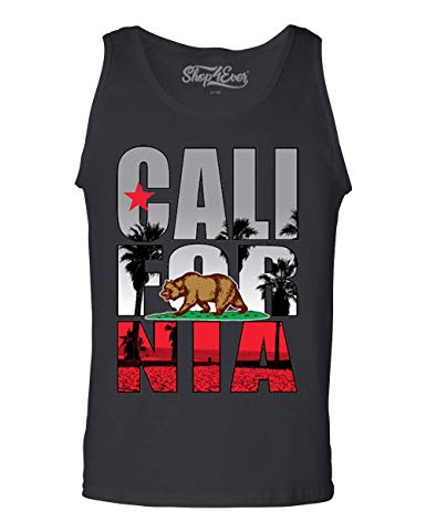Shop4Ever California Beach Palm Tree Men's Tank Top Bear Flag