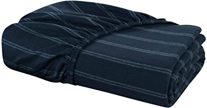 DELANNA Jersey Knit Fitted Sheet Soft Breathable Bottom Sheet Only (Navy Stripe, King)