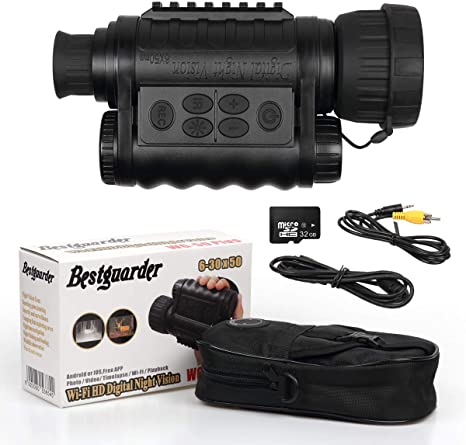 Bestguarder WG-50Plus 6x50mm WiFi Digital Night Vision Infrared IR Monocular with 32G Memory and Camera & Camcorder Function Takes 30mp Photo & 720p Video from 1300ft for Night Hunting or Viewing