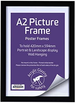 A2 Frame - Picture Frames for Wall - Black Photo Frame - Picture Frame - A2 Picture Frame - A2 Poster Frame - Black Frame - Poster Frames - Large Picture Frames - Picture Frame Glass - A2 Black Frame