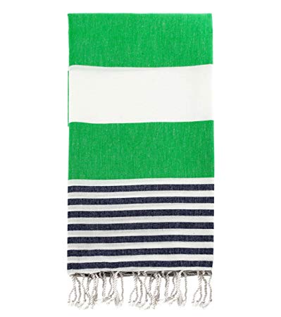 Swan Comfort 100% Cotton Pestemal Turkish Bath Towel, 39" x 70" - Green - Navy Blue