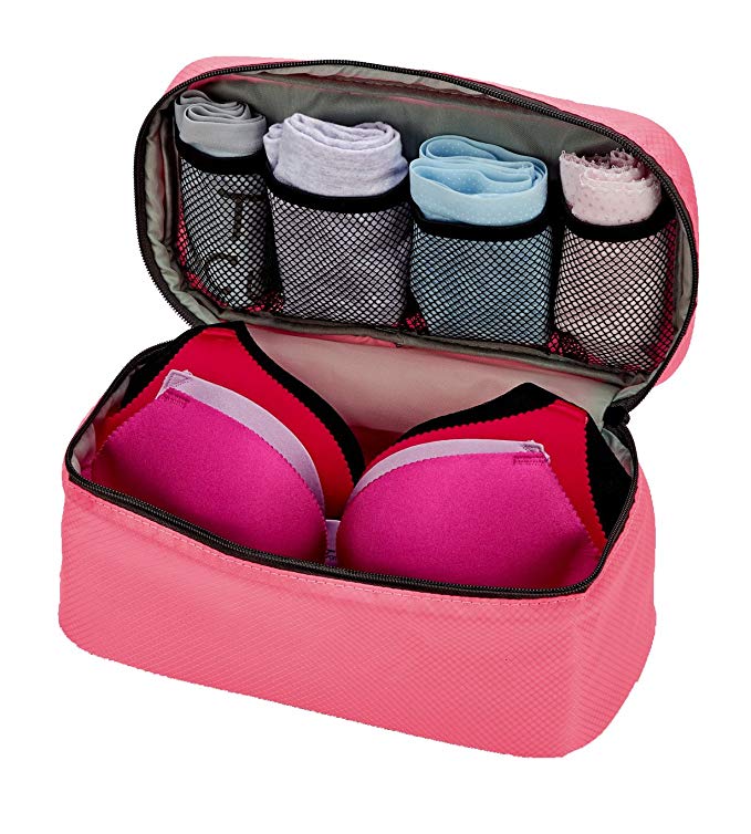 Packing Organizer Bra Underwear Storage Bag Travel Lingerie Pouch Toiletry Organizer (Pink Large)