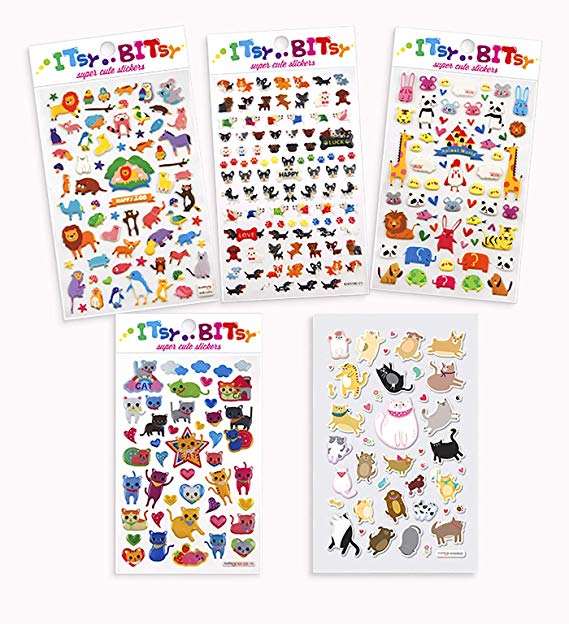 OOLY, Itsy Bitsy Stickers Bundle Pack - Cat Eyes, Puffy Pets, Pooches, Animal World, Happy Zoo