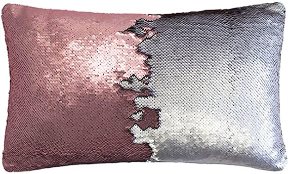 Aitliving Reversible Sequins Pillow Cover Glitter Mermaid Pillow Case 12X20 Matte Pink Rose Matte Silver Sequin Pillow Throw Cushion Cover for Sofa Couch Bed Valentine's Day Easter Gift Party