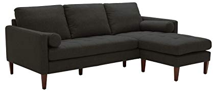 Rivet Aiden Mid-Century Sectional with Tapered Wood Legs, 86"W, Dark Grey