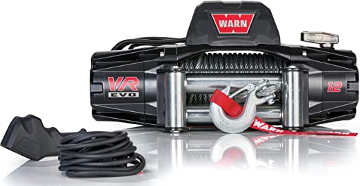 WARN 103254 VR EVO 12 Electric 12V DC Winch with Steel Cable Wire Rope: 3/8" Diameter x 85' Length, 6 Ton (12,000 lb) Lifting/Pulling Capacity