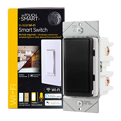myTouchSmart 49064 GE WiFi Smart Light Switch, Works with Alexa, Google Assistant, 2.4GHz Single Pole/3-Way Ready, Neutral Wire Required No Hub Needed, Black