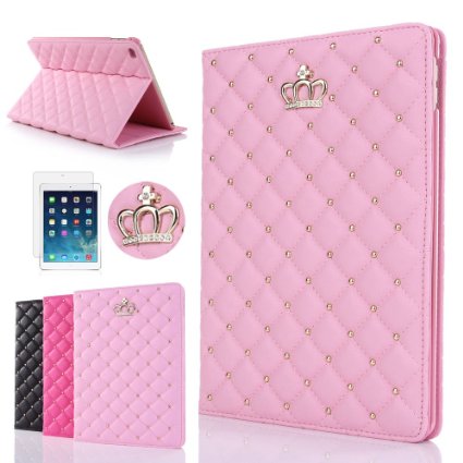 iPad Air 2 Case, Lumsing™ Smart Heavy Duty Rugged Bling Diamond Protective Stand Leather Flip Case Cover for Apple iPad Air 2 Case (iPad 6 2014 Model) Built in Screen Protector Set (Pink)