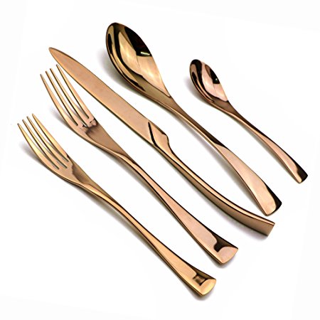 JANKNG 20-Piece 18/10 Stainless Steel Rose Gold Flatware Set, Serive for 4