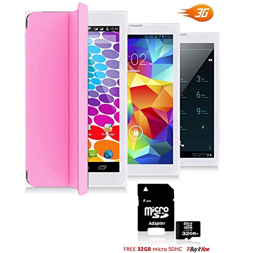 Indigi NEW GSM Unlocked Android 2-in-1 Tablet & Smartphone with Google Play Store & Built-In Smart Cover   32GB microSD - 7" - Pink