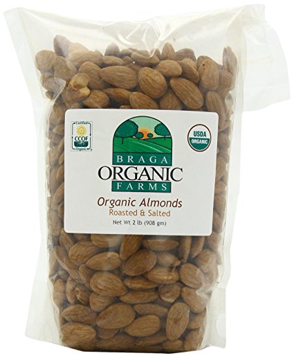Braga Organic Farms Almonds, Roasted and Salted, 2 Pound