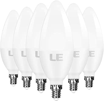 LE E12 LED Candelabra Light Bulbs, 40W Equivalent Ceiling Fan Bulb Chandelier Bulbs, Warm White 2700K Non-dimmable Candle Lights, 5W 470 Lumens, Pack of 6