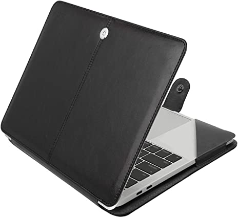 MOSISO Case Compatible with 2020-2018 MacBook Air 13 A2179 A1932 /2020-2016 MacBook Pro 13 A2251/A2289/A2159/A1989/A1706/A1708, PU Leather Folio Protective Cover Sleeve, Black