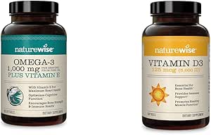 NatureWise High-Potency 1000mg Omega 3 with 600mg EPA, 400mg DHA, & Vitamin E & Vitamin D3 5000iu (125 mcg) 1 Year Supply for Healthy Muscle Function