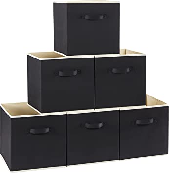 Lifewit Collapsible Storage Cubes 13 Inch Foldable Fabric Bins Multi-color Organizers Decorative Organizing Baskets for Shelves for Closet, Utility Room, Storage Room Set of 6 Black