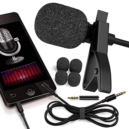 Professional Lavalier Microphone [FREE BONUS ACCESSORIES] Best Clip-on System Lapel Mic Condenser for Recording, Youtube, DSLR, Interview