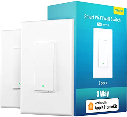 3 Way Smart Switch, meross Smart Light Switch Works With Apple Homekit, Siri, Alexa and Google Assistant, 2.4Ghz WIFI Light Switch Neutral Wire Required, Remote Control, Schedule, No Hub Needed,2 Pack