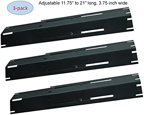 Outspark Universal Replacement Heavy Duty Adjustable Porcelain Steel Heat Plate Shield,Heat Tent,Flavorizer Bar,Burner Cover,Flame Tamer for Gas Grill, Extends from 11.75" up to 21" L (3-Pack)