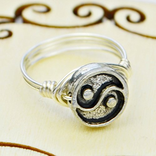 Yin and Yang Sterling Silver and Pewter Wire Wrapped Statement Ring- Custom made to size 4 -14