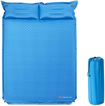 Goplus Camping Sleeping Pad Foam, Self-Inflating Camping Pad Sleeping Mat with Pillow, 2 Person Camping Mat Camping Mattress for Backpacking, Traveling and Hiking