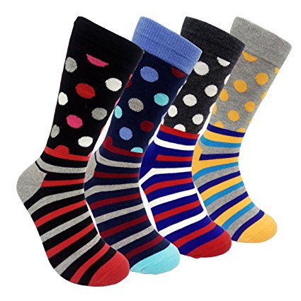 Colorful Mens Dress Socks Argyle - HSELL Men Patterned Fun Crew Socks 4 Pack