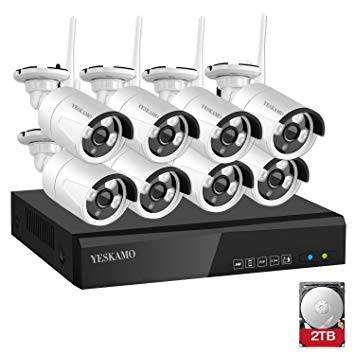 [Pre-installed 2TB HDD] YESKAMO Security Camera System Wireless 8 Channel 1.3MP WiFi CCTV Cameras Set for Home Surveillance Support Motion Detection Remote Recording and Playback