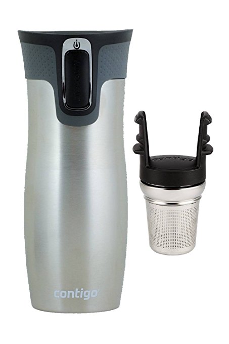 Contigo 16oz West Loop Travel Mug, Stainless Steel with Contigo Stainless Steel West Loop Tea Infuser