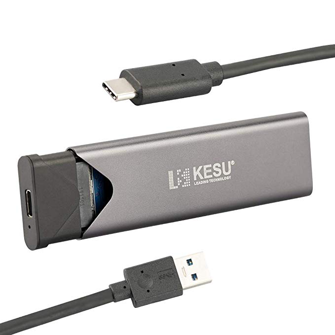 KESU M.2 SSD Enclosure Adapter, USB 3.1 Gen 2 (10 Gbps) to NGFF NVME PCI Express M-Key Hard Drive Caddy External Case for 2242 2260 2280 Support UASP.（Black）