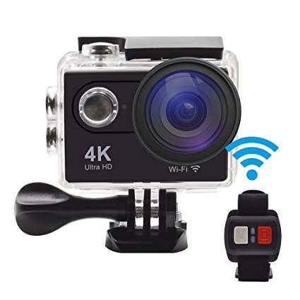 Action Camera , GERI H9R Ultra HD 4K WIFI Sports camera Waterproof 20MP Wide Angle Sports Video Camera 2 inch LCD Screen / 2.4G Remote Control / 2 Batteries -Black