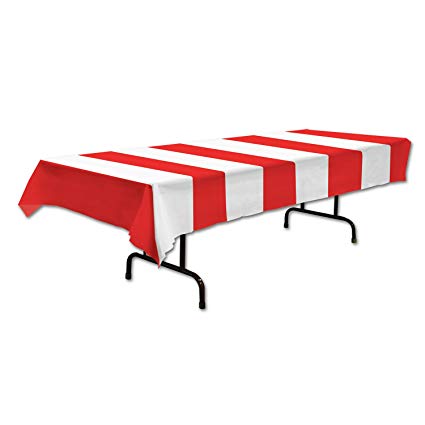 Beistle Red & White Stripes Tablecover Party Accessory 4.5-Feet by 9-Feet (3-Pack)