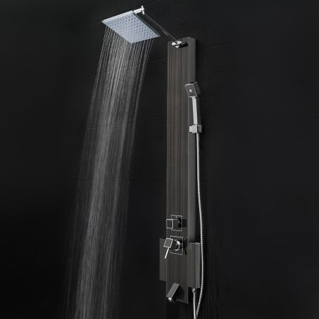 FIREBIRD 48" Black Stainless Steel Shower Panel Tower with Rainfall Shower Head and Spout