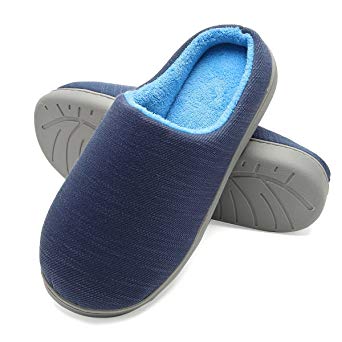 Mens Slippers Two-Tone Memory Foam Fuzzy Fluffy Slippers Anti-slip Comfort Cozy Bedroom House Slippers for Men