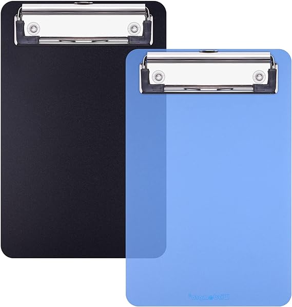 Mini Clipboard, Wisdompro 2 Pack 4.7" x 7.3" Small Clip Boards for A6 Notepads, Memo Size Receipt, Pocket Lists - Black, Blue