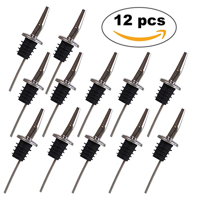 12 Pack Stainless Steel Spirits Pourer, Leakproof Bottle Stoppers – Strong Rubbs – Ideal for Cocktails & Drinksall Bottles & Wines – Ideal for Cocktails & Drinks, Syrups, Oils, Vinegars, Dressings
