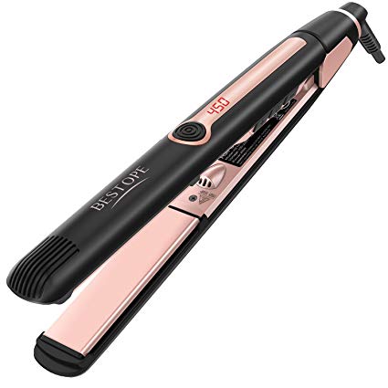 BESTOPE Hair Straightener 1 inch Flat Iron, Ceramic Ionic Plates, Fast Heat-Up and Adjustable Temperature for All Hair Types, Dual Voltage for Travel