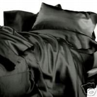New King Size Satin Sheet Set - Includes 1 fitted sheet, 1 flat sheet and 2 pillow cases - Black