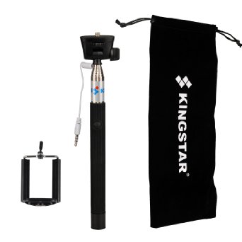 Kingstar Wired Iphone Selfie Stick Aluminium Handheld Extendable Self-portrait Monopod with Cable Black