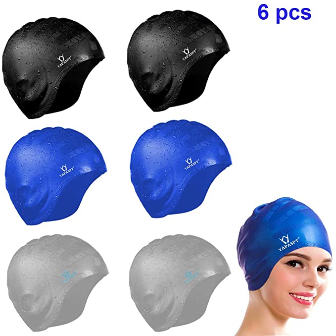Cover Ears Swim Caps for Long Hair 100% Silicone Swimming Hat for Unisex Adult Kids Reduce Water Intake Makes Your Hair Clean