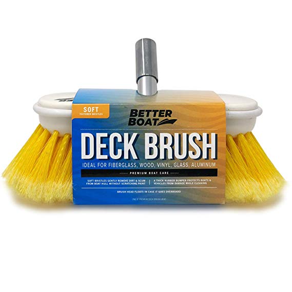 Better Boat Deck Brush Soft Bristle 8" Head Scrub Cleaning with Bumper