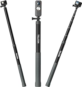 TELESIN G3 Selfie Stick Pole Long Invisible (118"/3M), Carbon Fiber Extension Waterproof Underwater Dive Monopod for GoPro Max 360 Go Pro Hero 12 11 10 9 8, Insta360 X3 GO3, DJI Action 3 4 Accessories