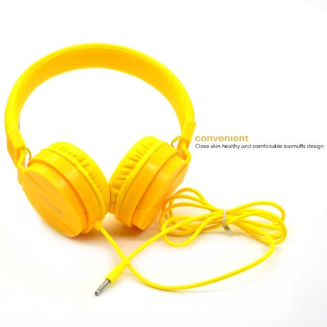 Bluelark(TM) Portable 3.5mm Foldable Over-Ear Headphone Headset Wired Pure Musical Audio Headphones Lightweght Cord Earphones Noise Cancelling Stereo Headsets for Phones, PC, MP3/ MP4 Player and More (Yellow)