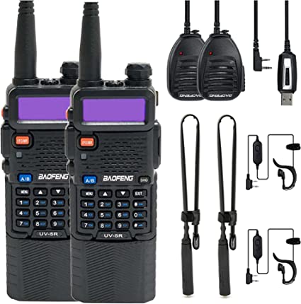 BAOFENG UV-5R Ham Radio Walkie Talkies Long Range Two Way Radio 3800mAh Li-ion Battery with Tactial Antenna, Hand mic and one Cable (2 Pack)