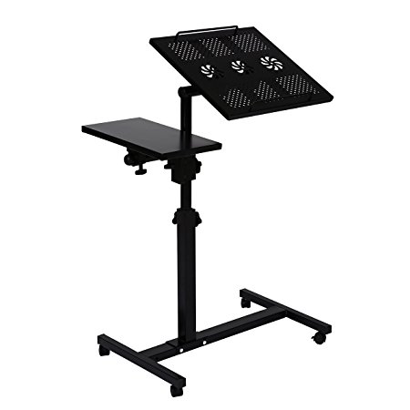 Unicoo - Height Adjustable Laptop Cart Laptop Notebook Stand Over Sofa Bed Table Stand (Black Dural Surface-03)