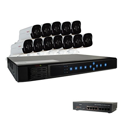 REVO America RU161B12G-4T Ultra HD 16-CH 4TB NVR Surveillance System with 12 x 4 Megapixel Bullet Cameras (Black)