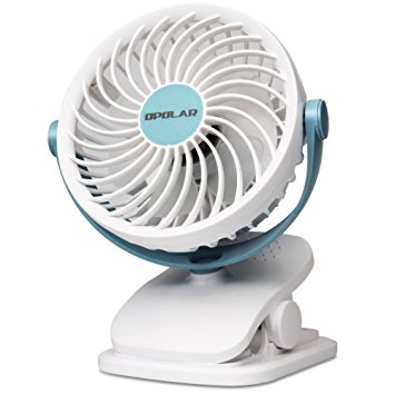 OPOLAR Rechargeable Clip on Fan, USB or Battery Operated Small Fan with 4 Speeds, 360 Degree Rotation, Quiet Desk Fan, Powerful Wind for Baby Stroller, Crib, Outdoor Activity, Home and Office, White