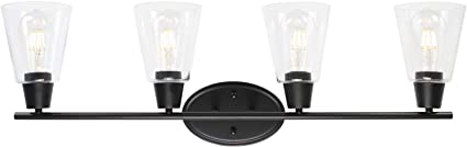 BONLICHT Rustic 4 Lights Wall Sconce Black Bathroom Vanity Light Fixtures with Clear Glass Shade Vintage Industrial Wall Light for Porch Hallway Kitchen Living Room Workshop
