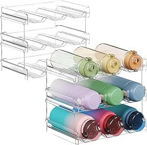 Lifewit Stackable Water Bottle Organizer for Cabinet, Freezer, Pantry - Plastic Cup Holder, Wine Racks for Kitchen Tabletop Storage, Cupboard, Office (H 12-Bottle)