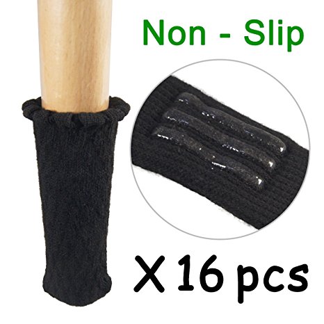 Hard to slide off, Chair Socks, Furniture Leg Feet Wood Floor Protectors Set, Cross Knitted, Set of 16 Black MelonBoat