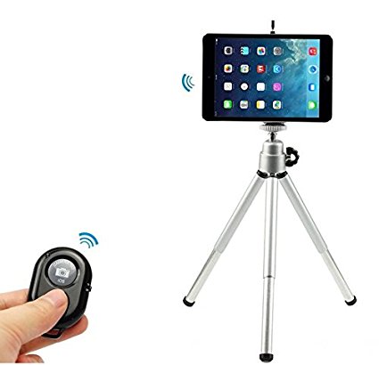 Bluetootl Wireless Remote Shutter Desktop Camera Tripod Mount Holder for iPad mini 4 3 2 1-silver